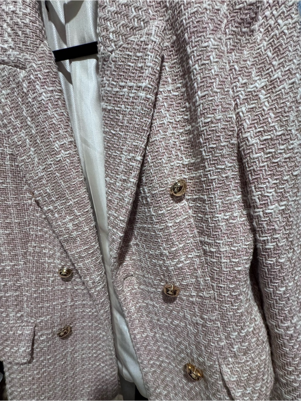 ZARA Pink Tweed Double-Breasted Blazer with Gold Buttons - Picture 3 of 6